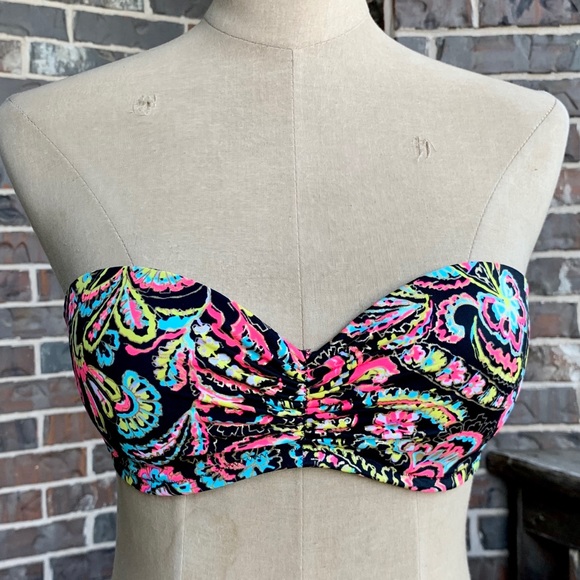 Victoria’s Secret Swim Bikini Bandeau Black Paisley Top - 34C - Picture 2 of 5